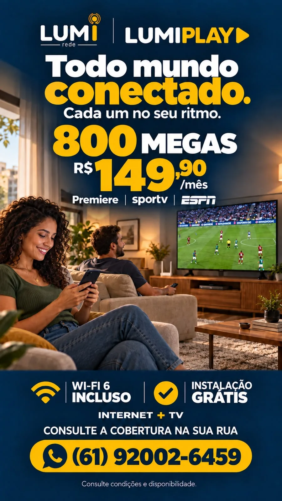 Lumi Play: 800 megas com Premiere, sportv e ESPN por R$ 149,90 por mês